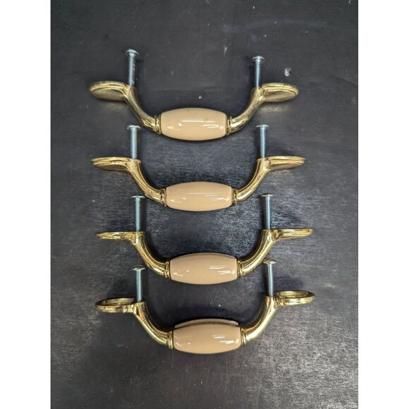 Cabinet or Drawer Pulls Cream Color Ceramic and Gold 3 Inch Center Lot of 4 - Picture 6 of 6